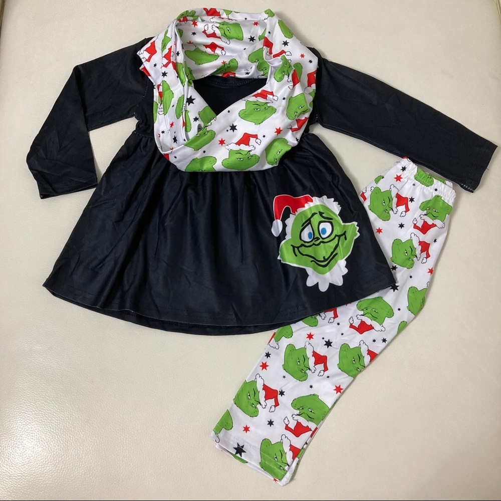Grinch Christmas 🎄 cute scarf pants set